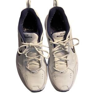 NIKE "Air Monarch" Men's Athletic Sneaker, Size 15, White/Blue, Leather